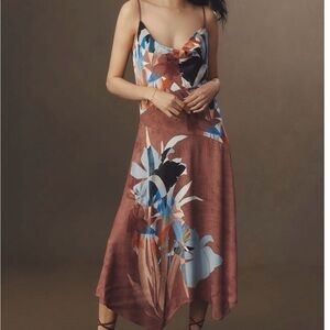 by Anthropologie Cowl Floral Midi Dress with Spaghetti Straps